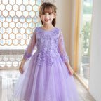 Girls Mesh Wedding Show Sleeve Host Princess Dress Performance Costume Dresses