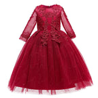 Girls Mesh Wedding Show Sleeve Host Princess Dress Performance Costume Dresses
