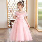 Girls Mesh Wedding Long Princess Dress Performance Costume Dresses