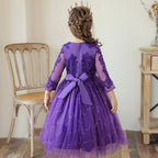 Girls Mesh Wedding Show Sleeve Host Princess Dress Performance Costume Dresses