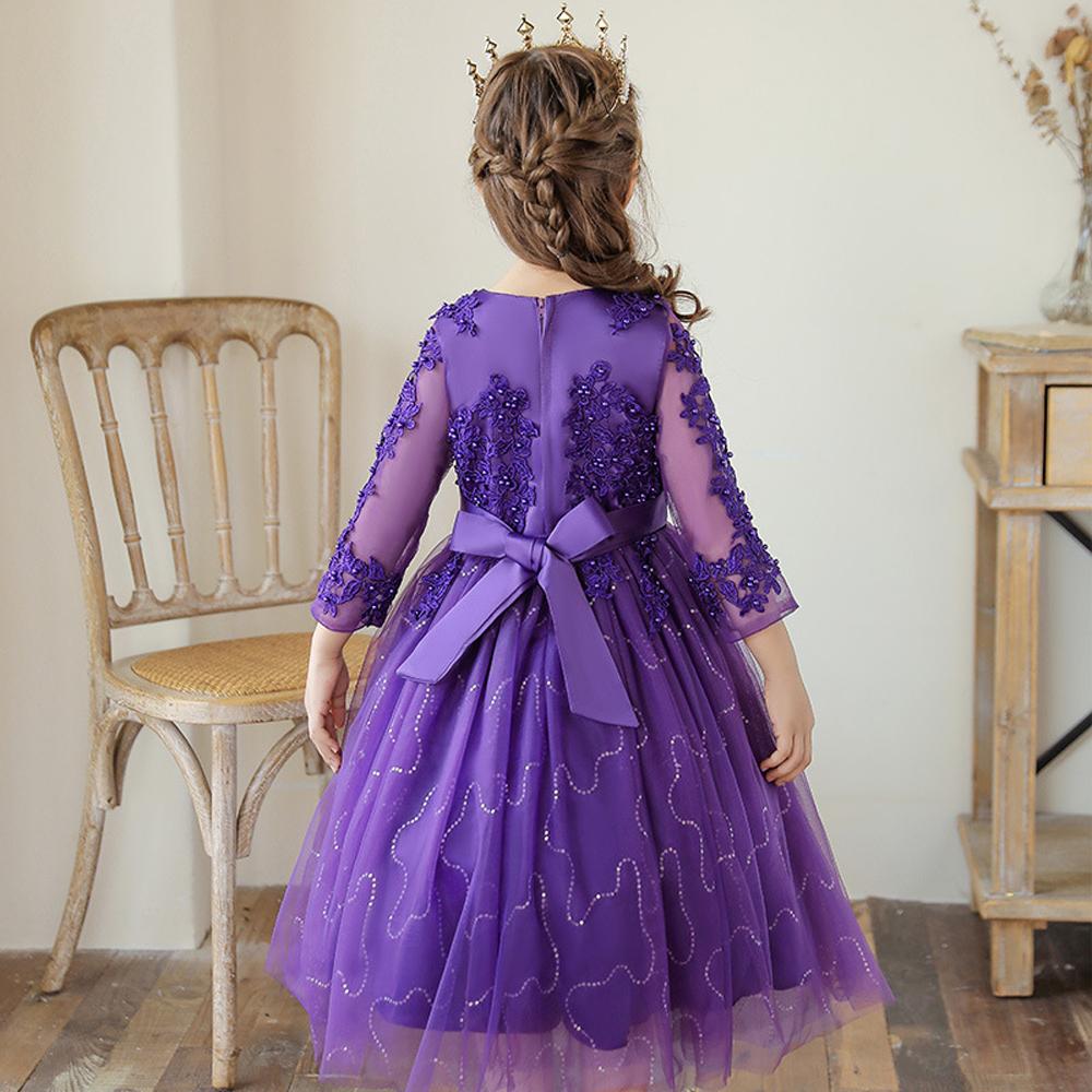 Girls Mesh Wedding Show Sleeve Host Princess Dress Performance Costume Dresses