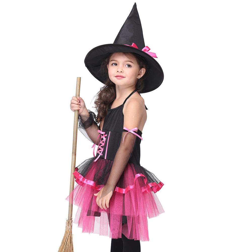 Pink Witch Fancy Dress Kids Cosplay Costume Outfits Halloween Costume