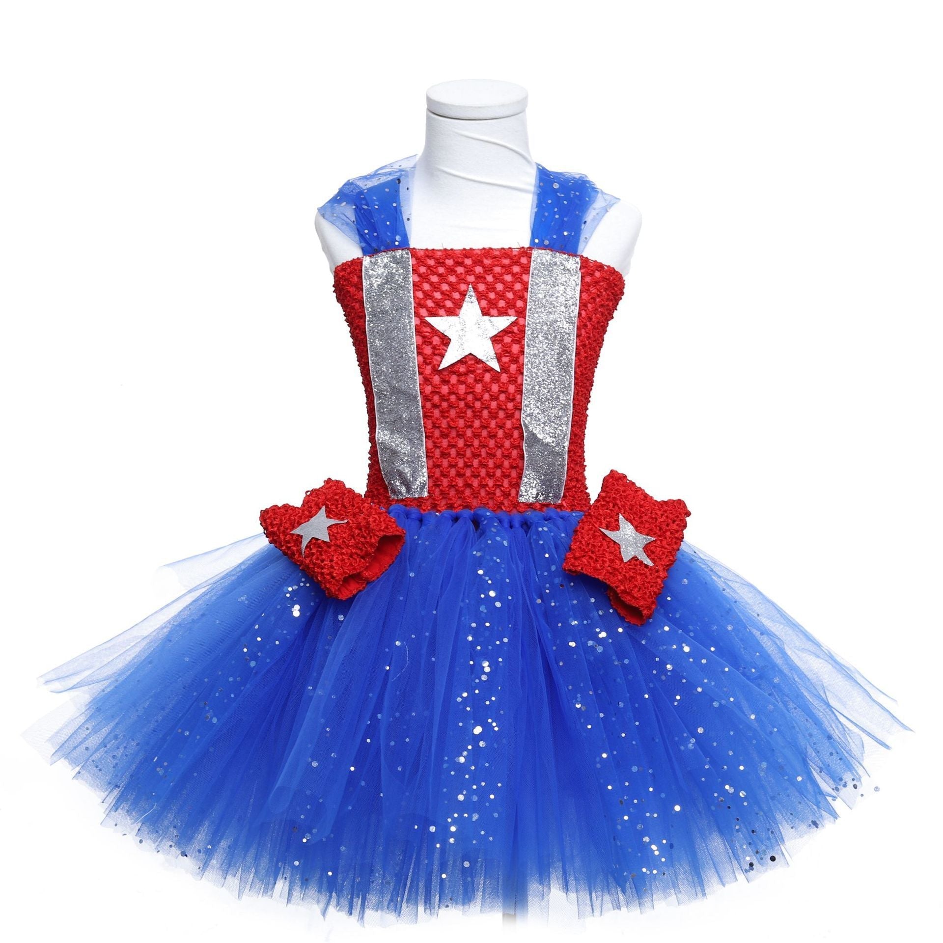 Captain America Superhero Cosplay Costume Kids Princess Dress Halloween Birthday Party for Girls