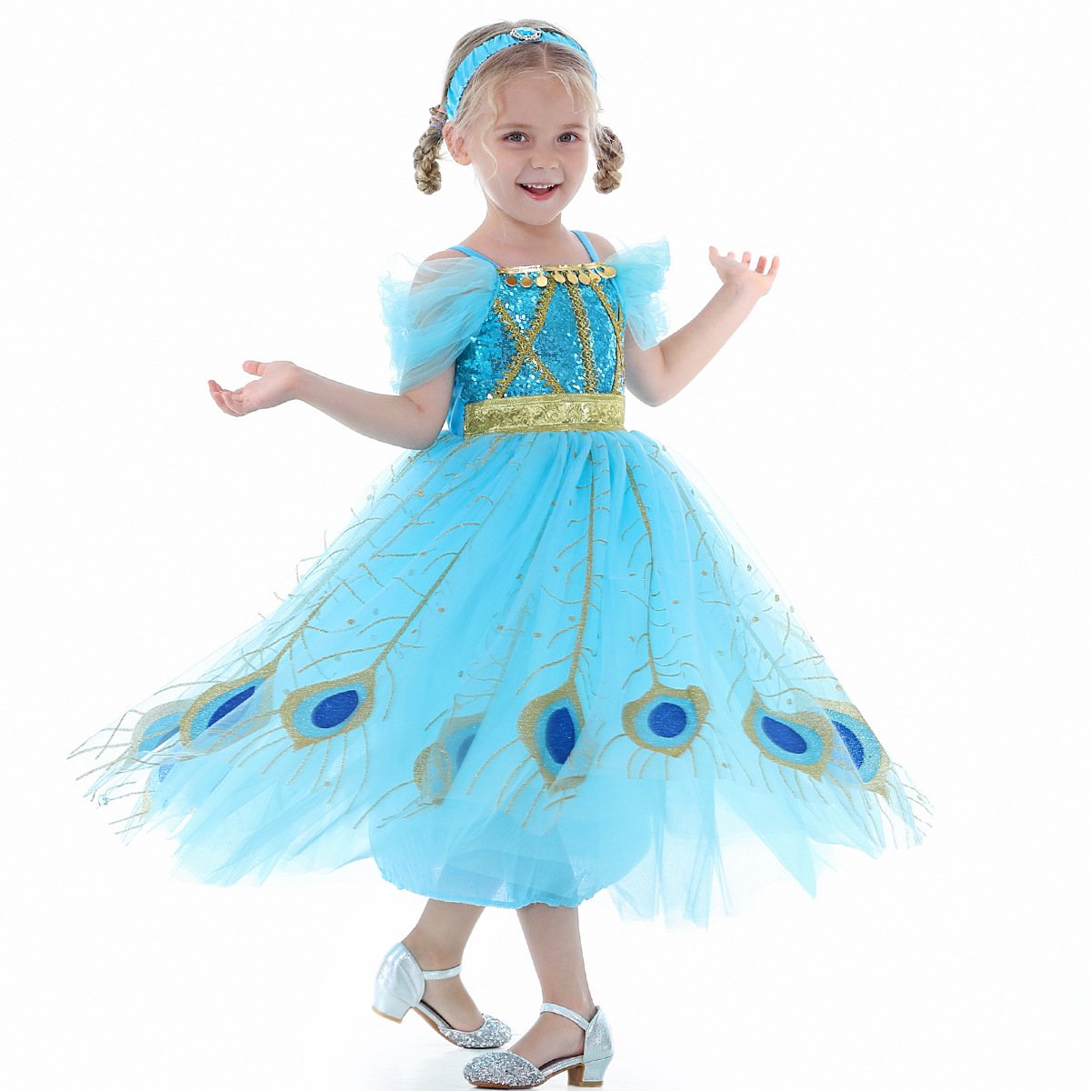 Aladdin Princess Cosplay Costume Dress Skirt Jasmine Birthday Halloween Party Mesh Outfit for Girls
