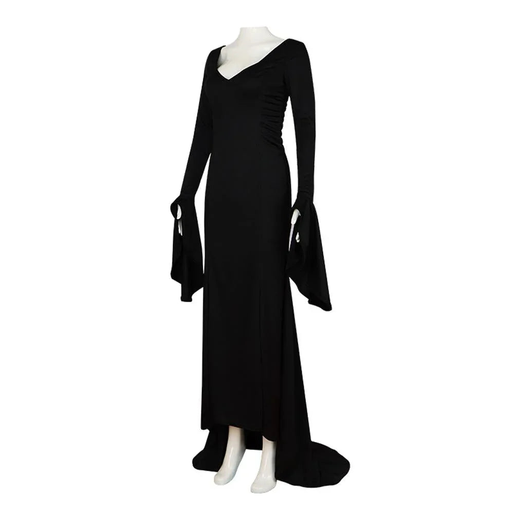 Morticia Addams Costume Dress Wedensday Halloween Party Retro Gothic long skirt - Azufun