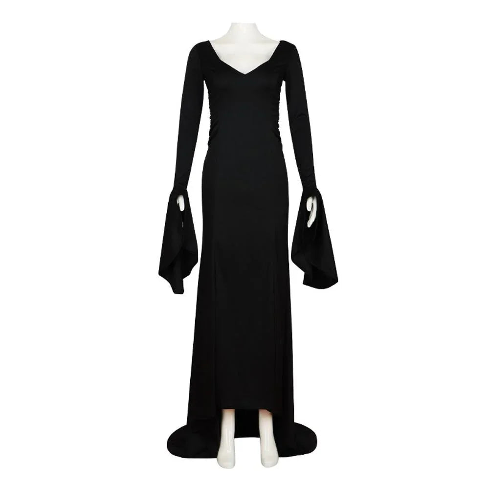 Morticia Addams Costume Dress Wedensday Halloween Party Retro Gothic long skirt - Azufun