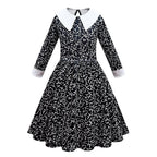 Wednesday Costume The Addams Family Cosplay Lapel Print Dress For Kids - Azufun