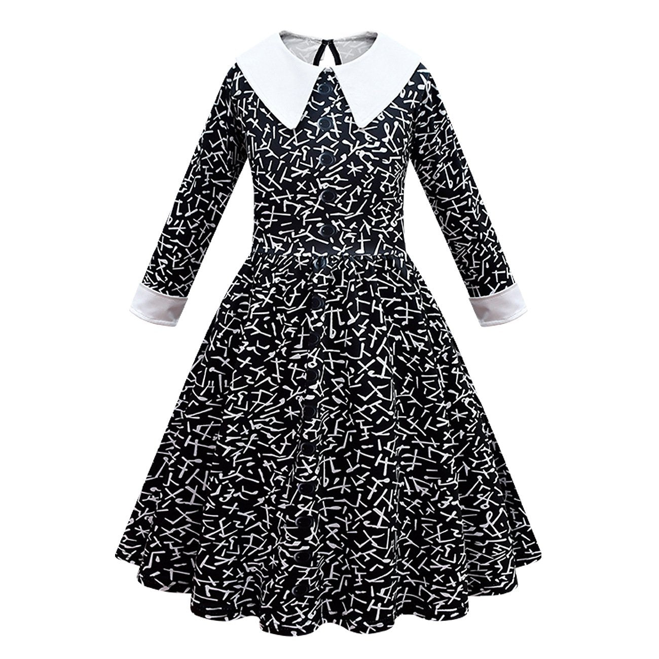 Wednesday Costume The Addams Family Cosplay Lapel Print Dress For Kids - Azufun