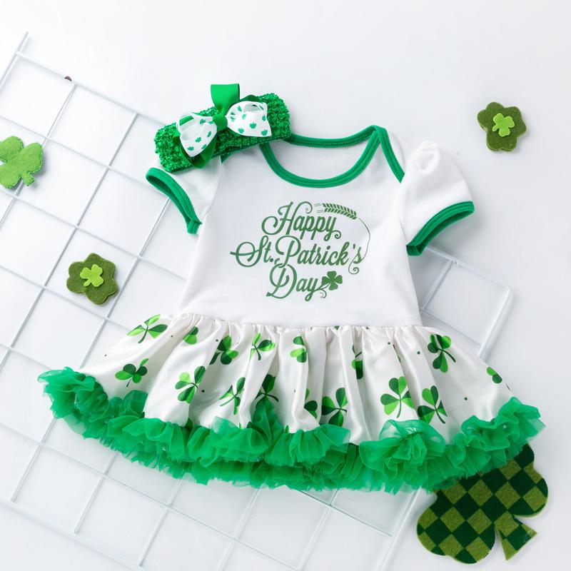 Infant Baby Girls St. Patrick¡¯s Day Outfit Green Shamrock Romper Tutu Skirt