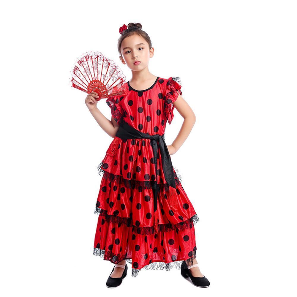 Spanish Senorita Costume Traditional Flamenco Dancer Dress Party Fancy Dresses for Girls