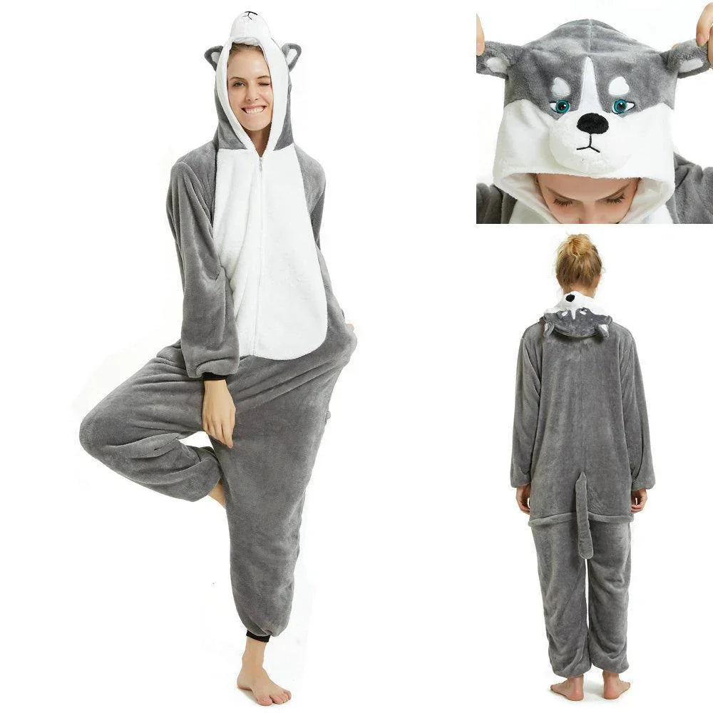 Long-haired Husky Dog Kigurumi Onesies Pajamas Costume