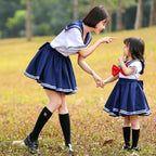 Japanese JK school uniform sailor cosplay navy tricolor bow tie Dress for Mom and Me