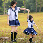 Japanese JK school uniform sailor cosplay navy tricolor bow tie Dress for Mom and Me