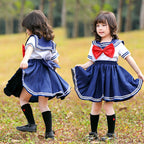 Japanese JK school uniform sailor cosplay navy tricolor bow tie Dress for Mom and Me
