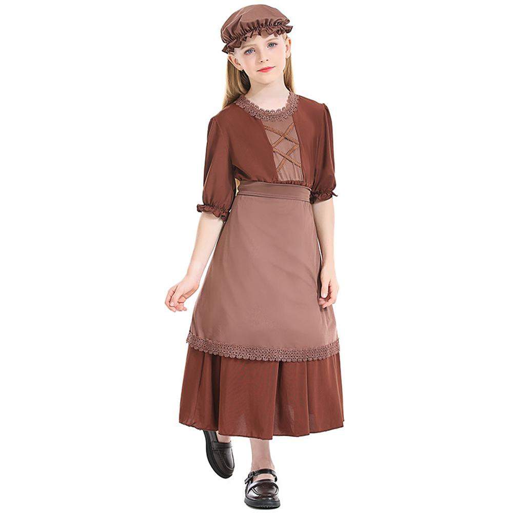Brown wolf granny maid cosplay costumes colony girl dress for Kids - Azufun
