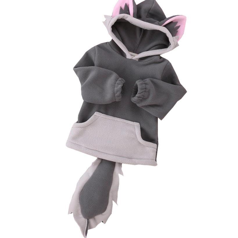 Kids Polar Fleece Animal Fox Cartoon Hooded Coat Jacket - Azufun