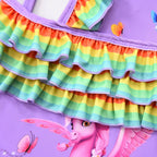 Girls One Piece Swimsuits unicorn Print Ruffle Swimwear Cross-strap sling Swimwear - Azufun