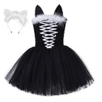 cute cat black Tutu Dress for Baby Girl Halloween Cartoon Costume - Azufun