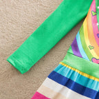 Little Girls' Dress Unicorn Striped Cartoon Rainbow Print Knee-length Long Sleeve Active Cute Dresses - Azufun