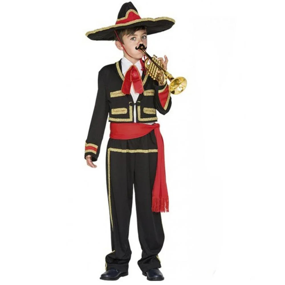 Mexican Mariachi Costume Sombrero Day of The Dead Halloween Cosplay Outfit For Kids Adults - Azufun