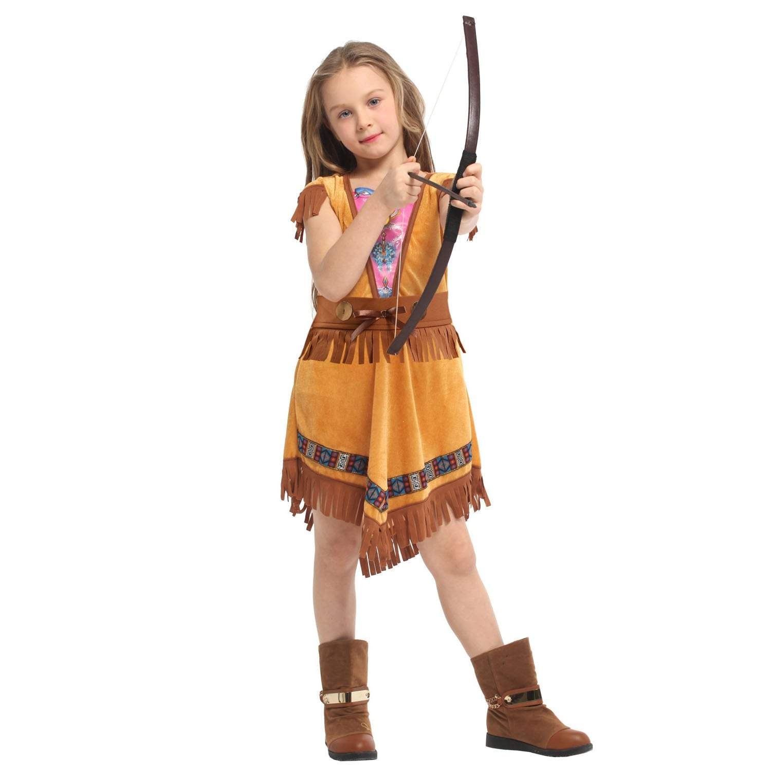 Kids Indian Princess Huntress Cosplay Costume Girls Halloween Dress Up Outfit
