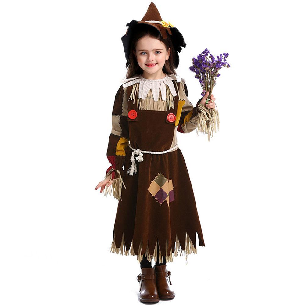 Kids Cosplay Costume The Wizard of Oz Scarecrow Fancy Dress Up Halloween Outfit Suit for Girls