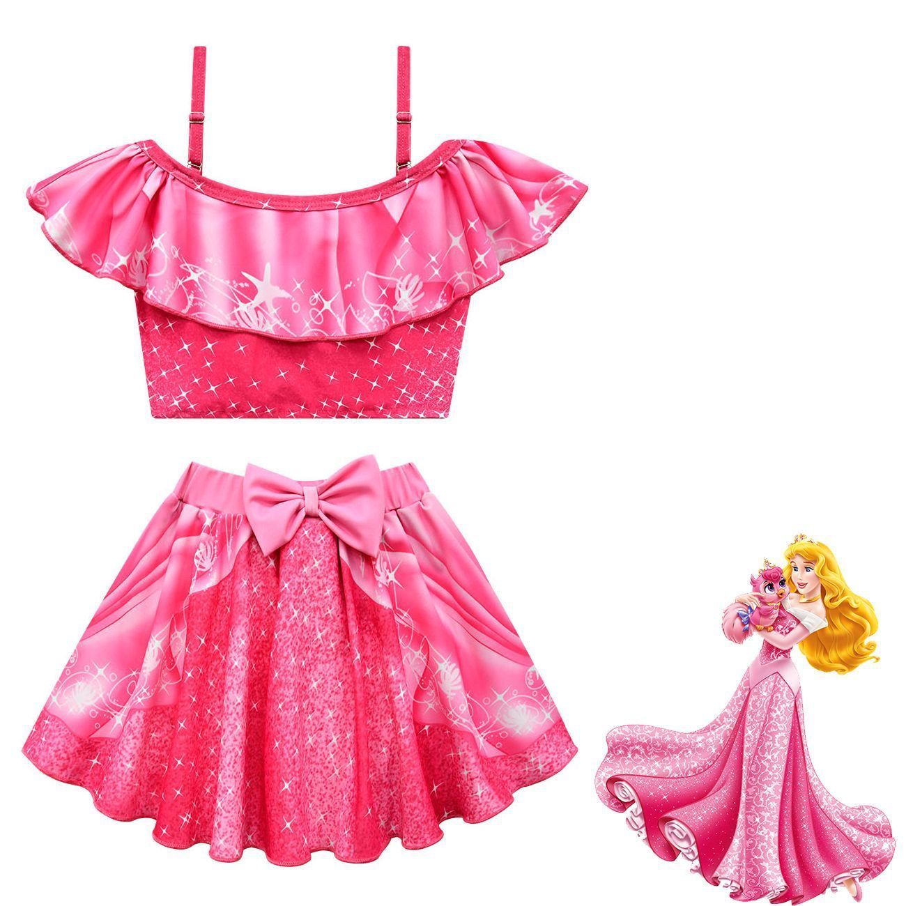 LePei Sandy Ariel Aurora Princess 2pcs Kids Swimsuit Set Cartoon Swimwear Outfits Bathing Suit for Girls