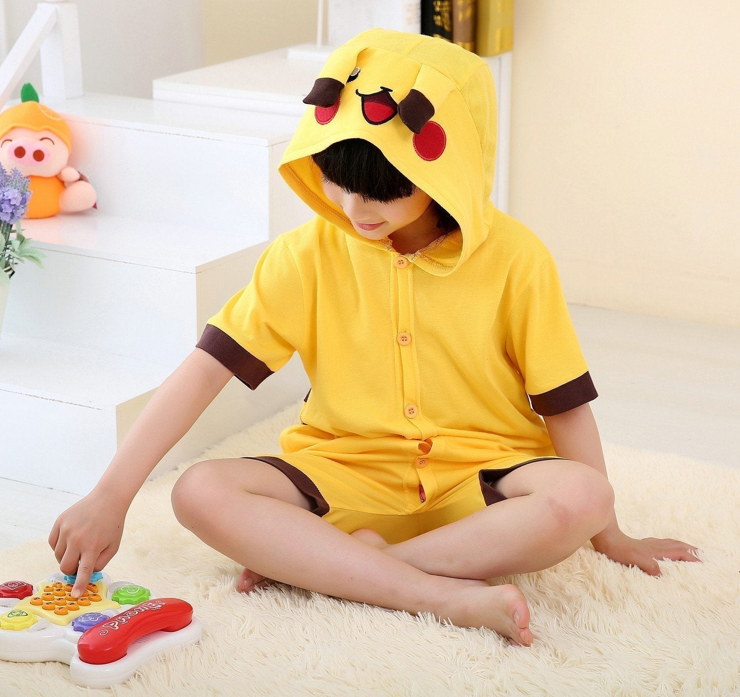 Pokemon Pikachu kids Yellow Animal Onesies Summer Pajamas - Azufun
