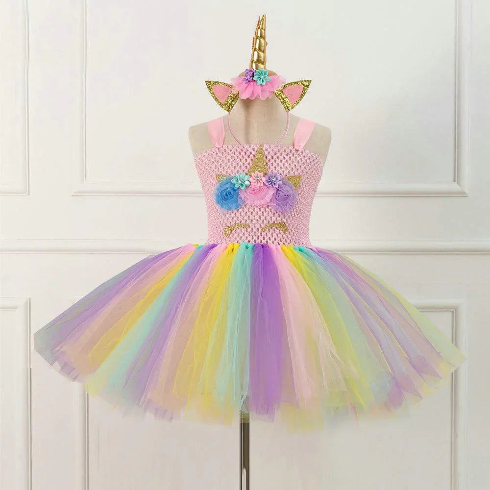 Mesh Handwork with Headgear Unicorn Party Tutu Dress for Girl - Azufun