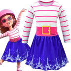 Fancy Nancy Cosplay Striped Long Sleeve Dress for Kids - Azufun