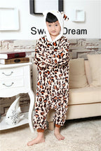 kitty Kigurumi Pajamas Kids Animal Warm Leopard Print Onesie - Azufun
