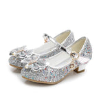 Girls Chunky Glitter Rock Bow Mary Jane Heels Dress Shoes - Azufun