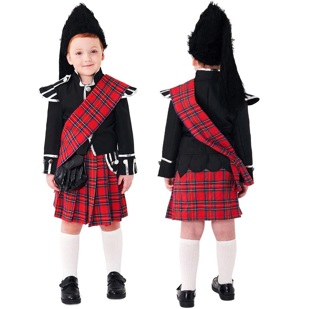 Scottish Red Tartan Honor Guard Children Halloween carnival costume for kids - Azufun
