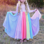 Kids Girls' Dress Patchwork Fuchsia Lavender Maxi Long Sleeve Active Boho Dresses - Azufun