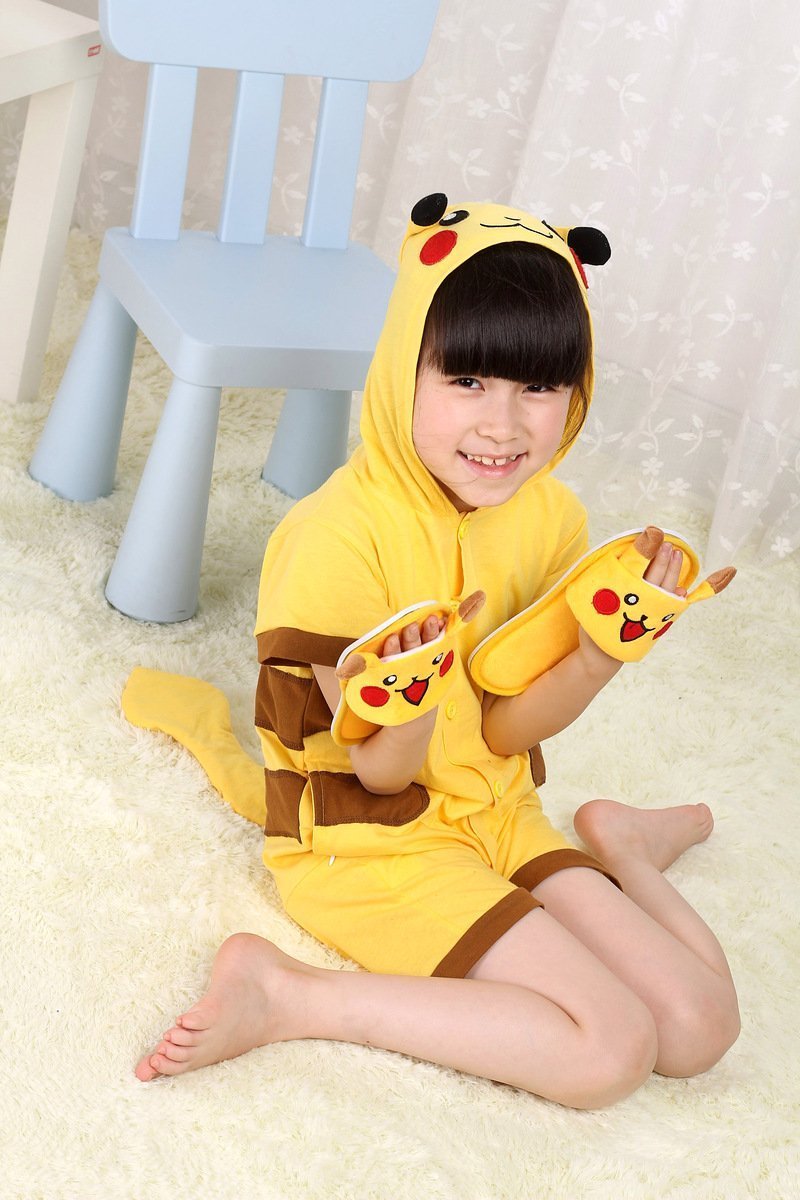 Pokemon Pikachu Kid Animal Onesie Pajama Party Kigurumi Short Sleeve - Azufun