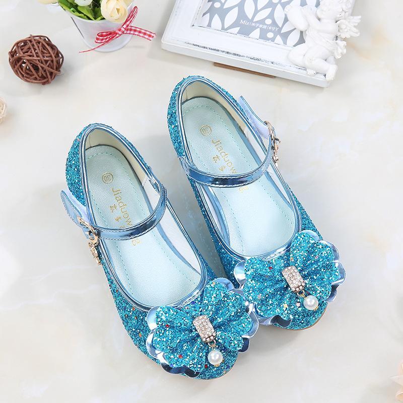 Girls Chunky Glitter Rock Bow Mary Jane Heels Dress Shoes - Azufun