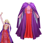 Girls' Hocus Pocus Sarah Sanderson Cosplay Costumes long dress cape Halloween Outfit For Kids - Azufun