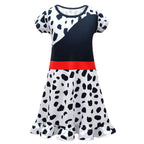 Cruella Costume Cosplay Dress Up Halloween Outfits Role Play Spotted Dot Ruffle Dresses for Girls