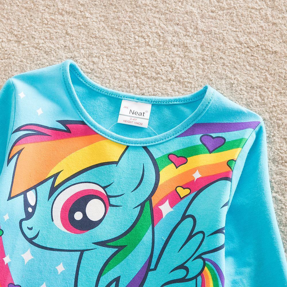 Little Girls' Dress Unicorn Striped Cartoon Rainbow Print Knee-length Long Sleeve Active Cute Dresses - Azufun