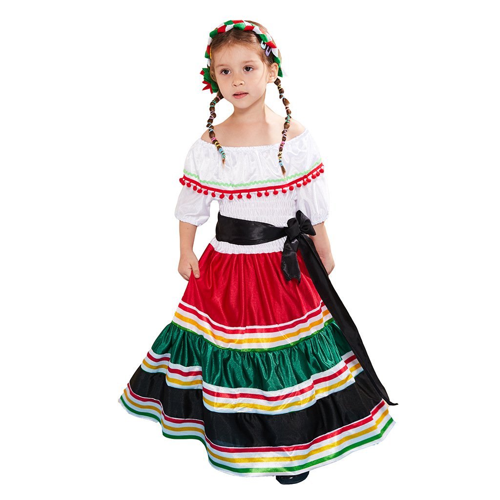 Mexican Ethnic Dress Traditional Children's Halloween Costume Senorita Dance Outfit Skirt for Girls