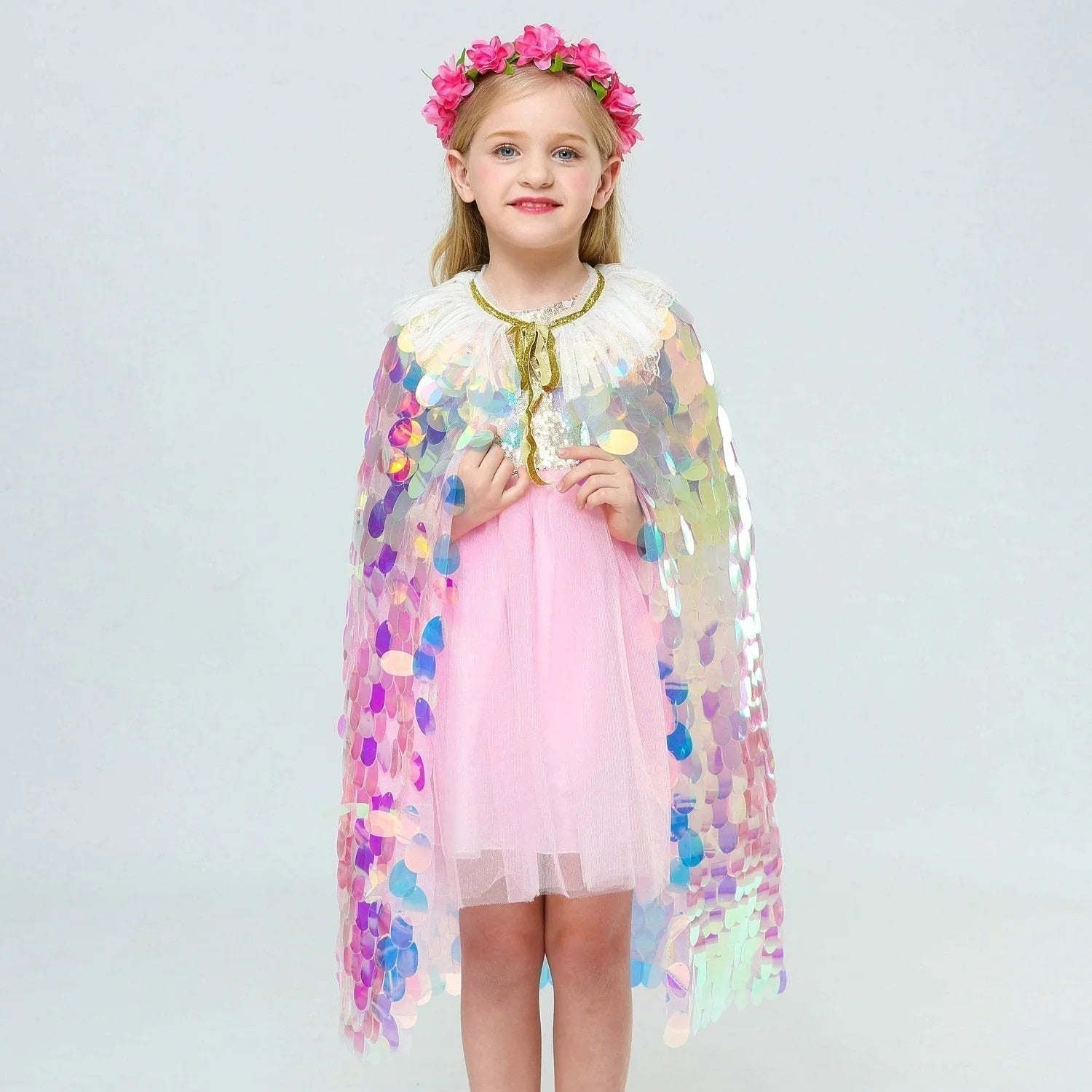 Mermaid Shiny Beads Cute Princess Sweet Cape Cloak for Girl - Azufun