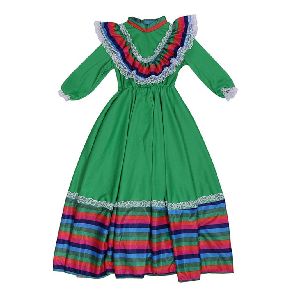 Bright Traditional Mexican Folk Costume Dance Big Swing Dress Stage Performance Skirt for Girls