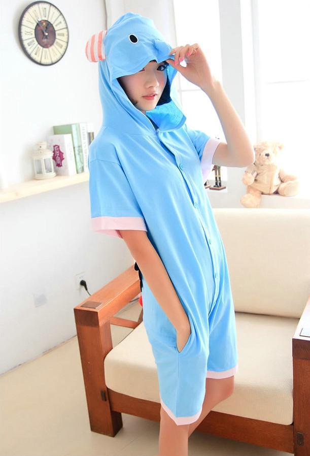 Elephant Pajamas Onesie Hoodie Kigurumi Short Sleeve Costume - Azufun