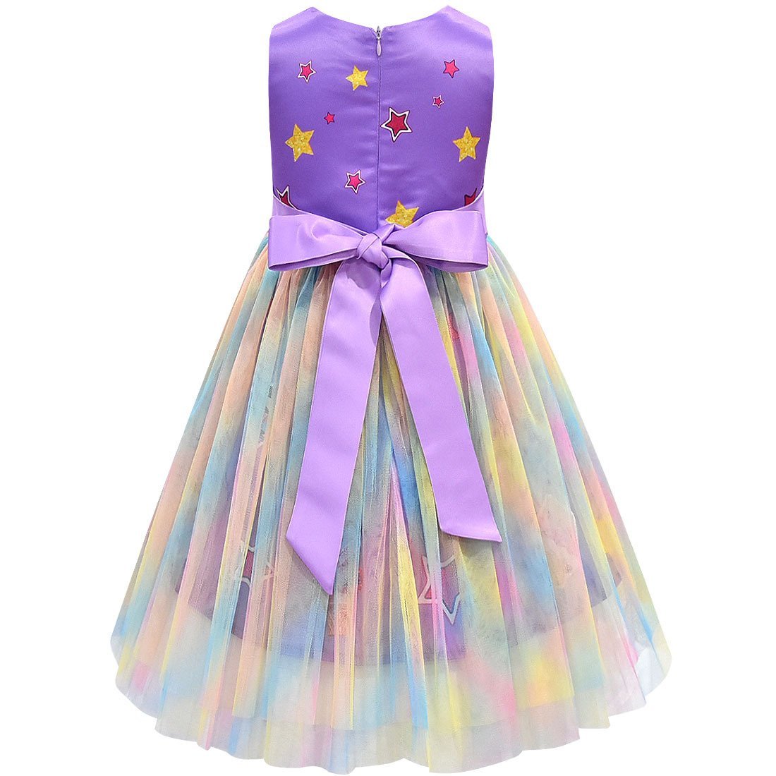 Girls Jojo Siwa Bow Dress Kids Party Birthday Mesh Princess Dress - Azufun