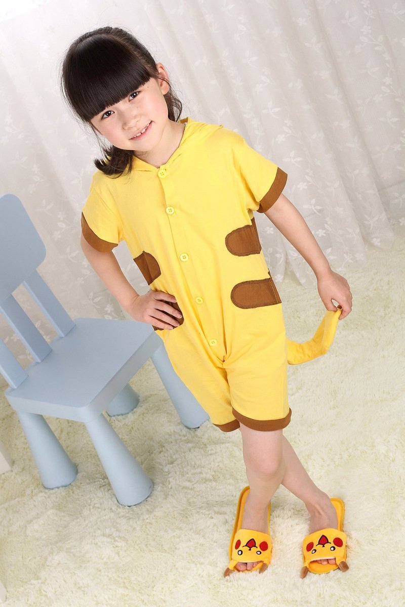Pokemon Pikachu Kid Animal Onesie Pajama Party Kigurumi Short Sleeve - Azufun