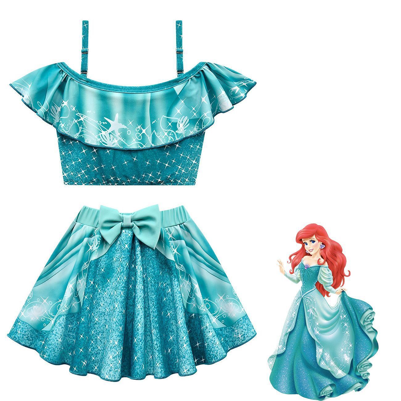 LePei Sandy Ariel Aurora Princess 2pcs Kids Swimsuit Set Cartoon Swimwear Outfits Bathing Suit for Girls