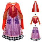 Girls' Hocus Pocus Mary Sanderson Cosplay Costumes Halloween long dress cape  Outfit For Kids - Azufun