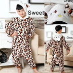kitty Kigurumi Pajamas Kids Animal Warm Leopard Print Onesie - Azufun