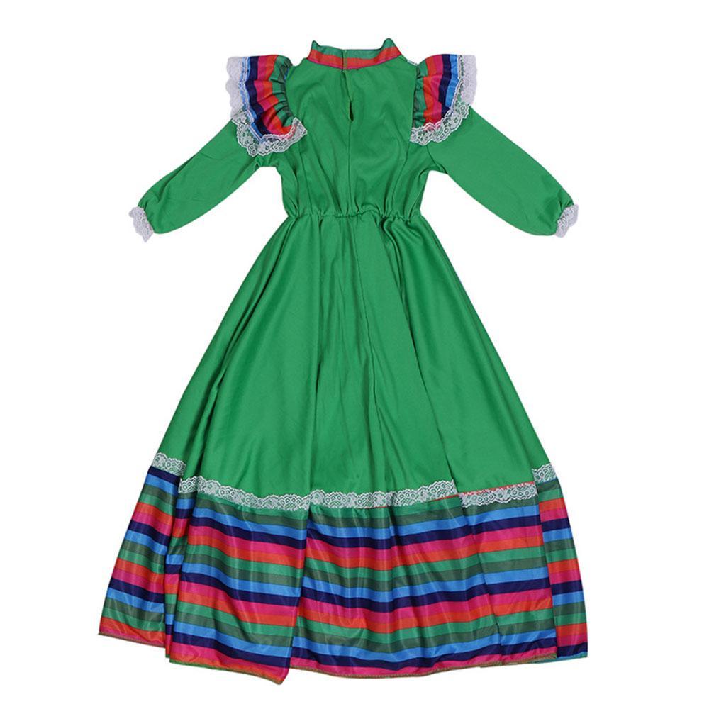 Bright Traditional Mexican Folk Costume Dance Big Swing Dress Stage Performance Skirt for Girls