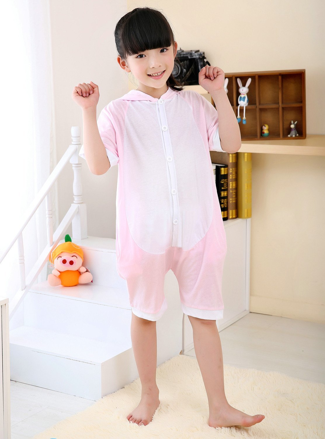 Pink Pig kigurumi kids Animal Onesies Summer Pajamas Costume - Azufun